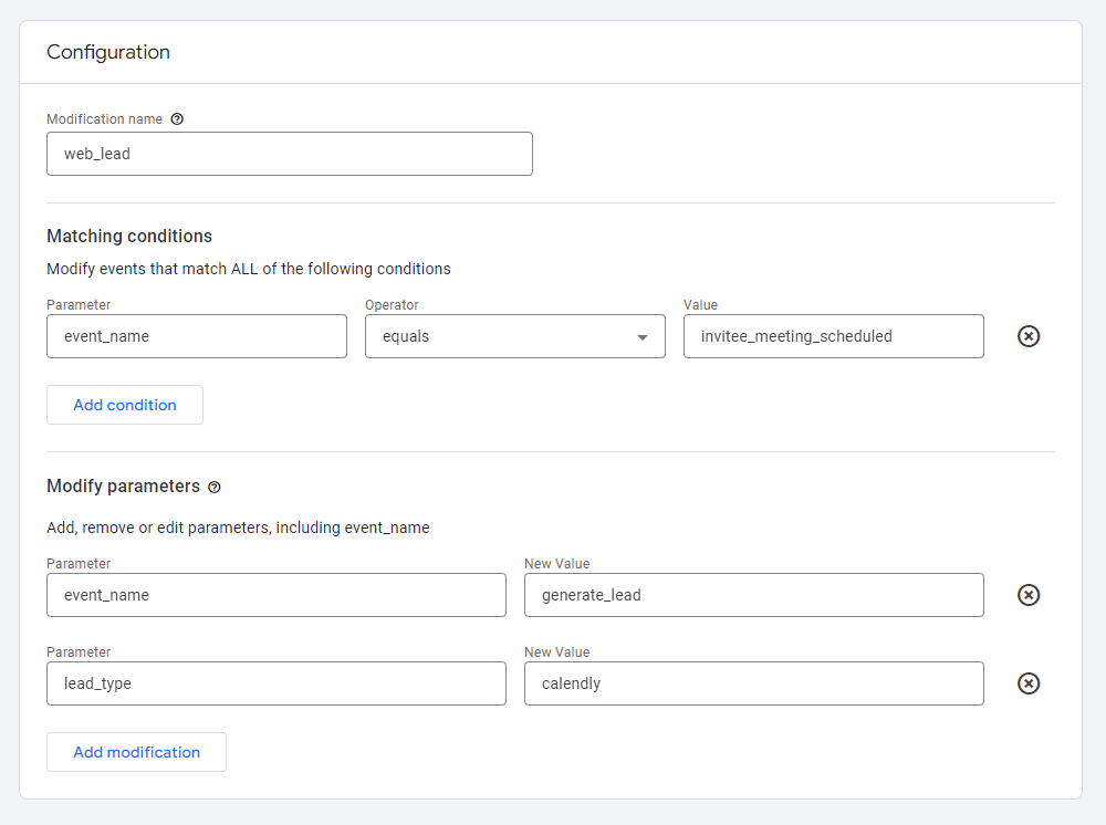 Google Analytics event configuration